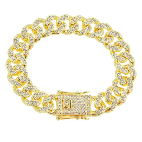 2 Pcs Iced Out Silver & Gold 18K Gold Plated Bling CZ Cuban Miami Link Bracelet